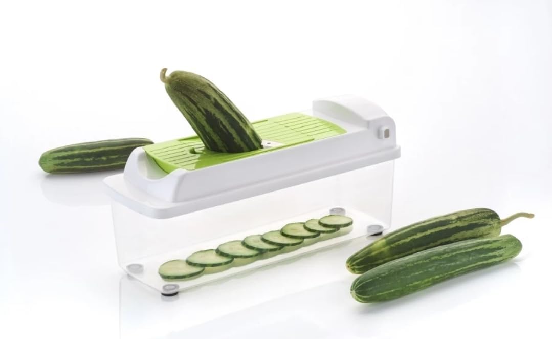 13 in 1 Multipurpose Chopper, Fruits & Vegetable Cutters, Grater Peeler Chipser, Unbreakable Food Grade Body, Easy Push to Clean Button Slicer Dicer, Chopper for Kitchen (Green, Plastic)