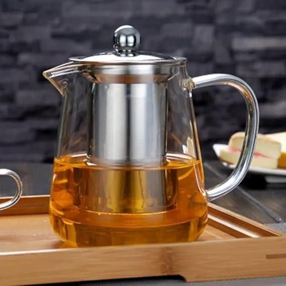 Round Glass Tea Pot with Heat Resistant Stainless Steel Infuser Perfect for Tea and Coffee Maker