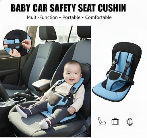 Baby Car Seat Cushion with Safety Belt Portable Toddler Booster Seat Soft Sitting Mat for Kids Chairs