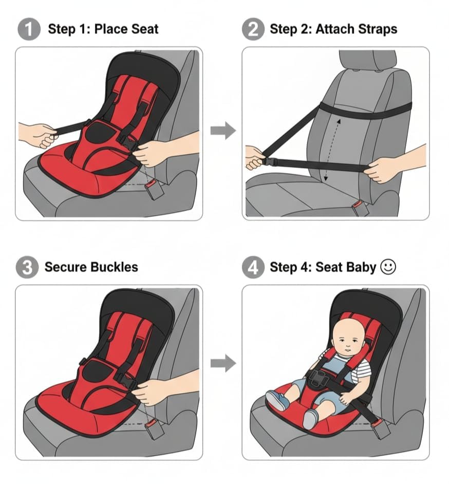 Baby Car Seat Cushion with Safety Belt Portable Toddler Booster Seat Soft Sitting Mat for Kids Chairs