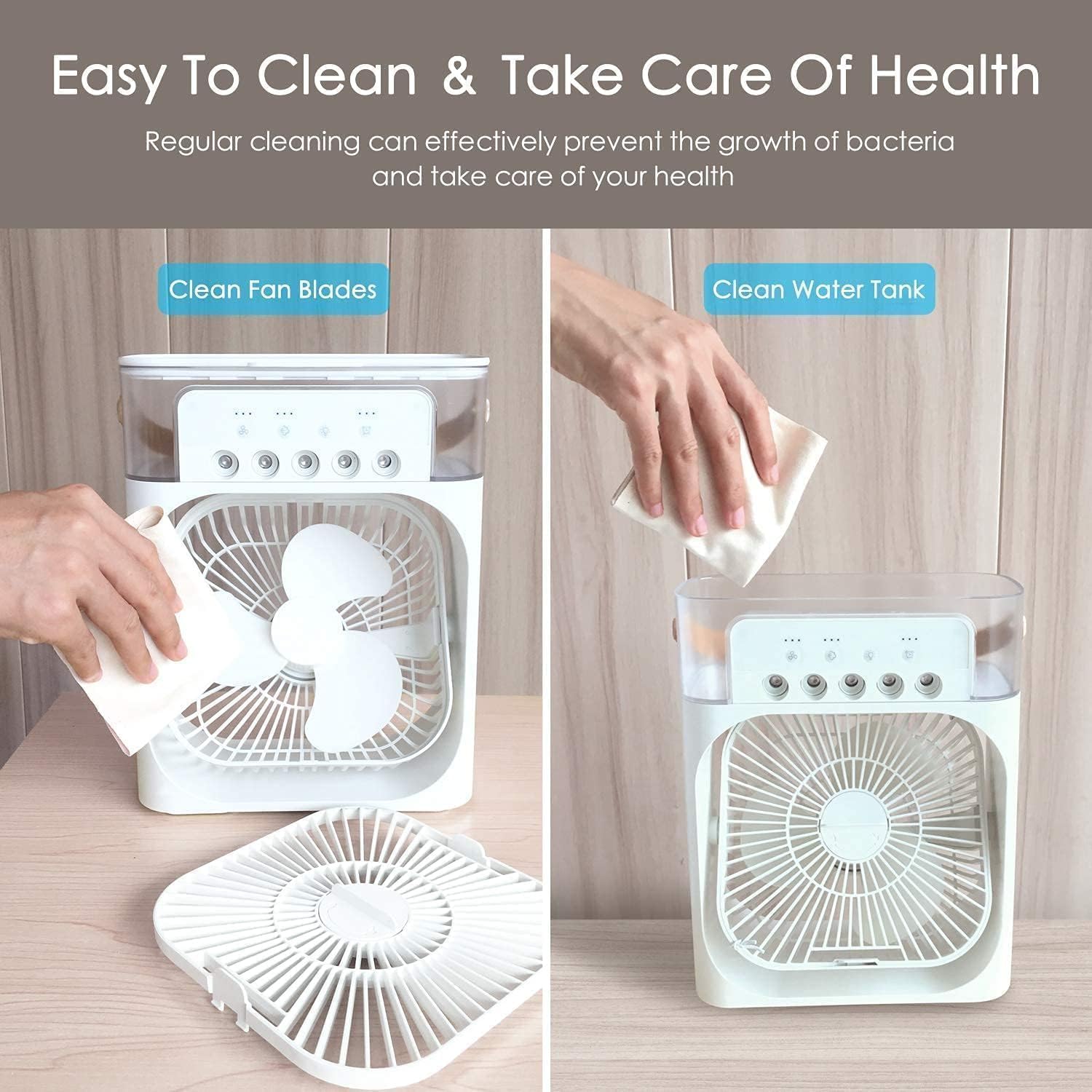Portable Air Cooler Fan with Water Tank & USB Power - Mini Personal Evaporative Cooler with 3 Speeds, Mist Humidifier, LED Light, Quiet Cooling for Home, Office, Bedroom