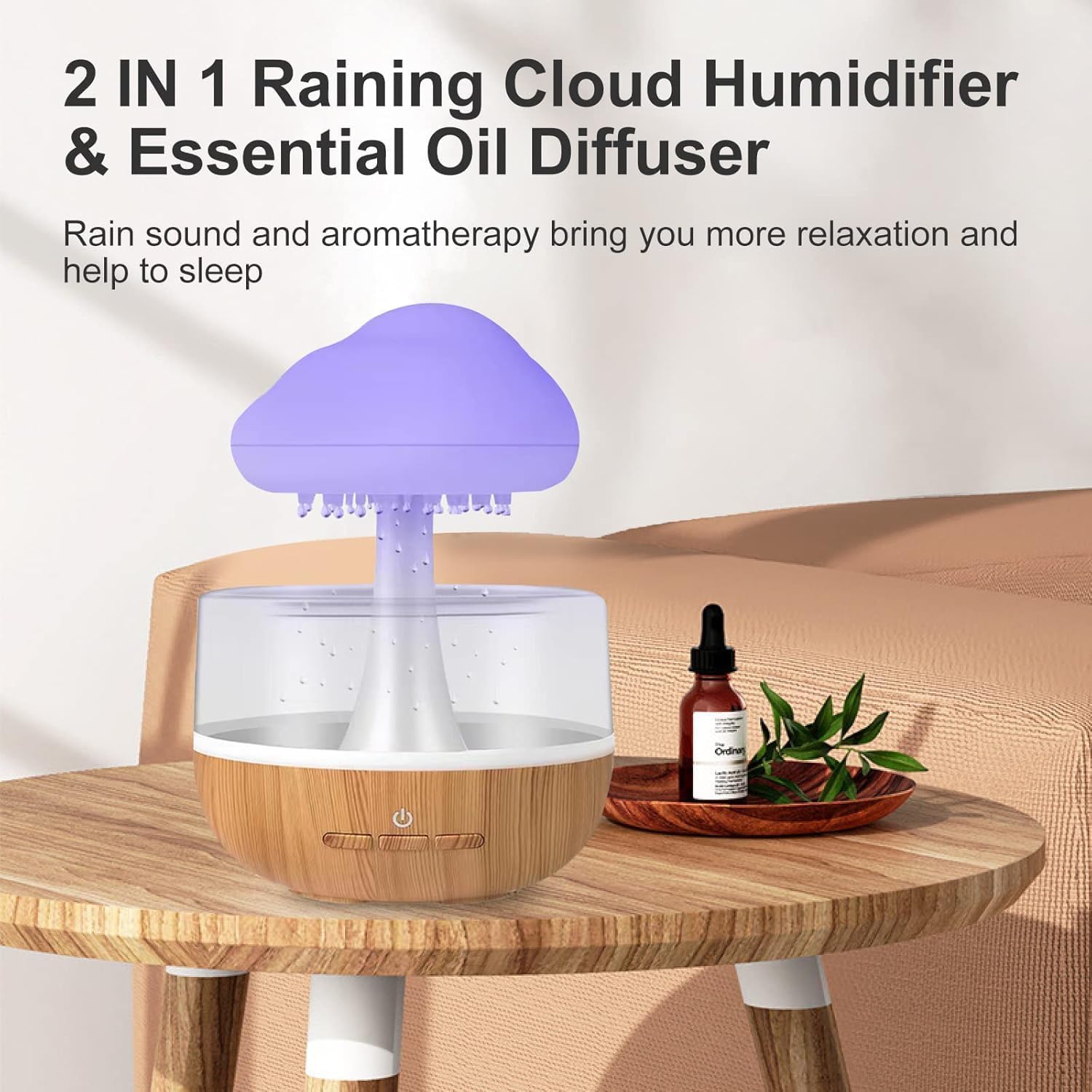 Humidifier for Home and Cloud Rain Diffuser and Snuggle Cloud, Light Humidifier - Raindrop Humidifier, Relaxing Sound, Essential Oil Diffuser for Home Office (Rain Cloud Humidifier)