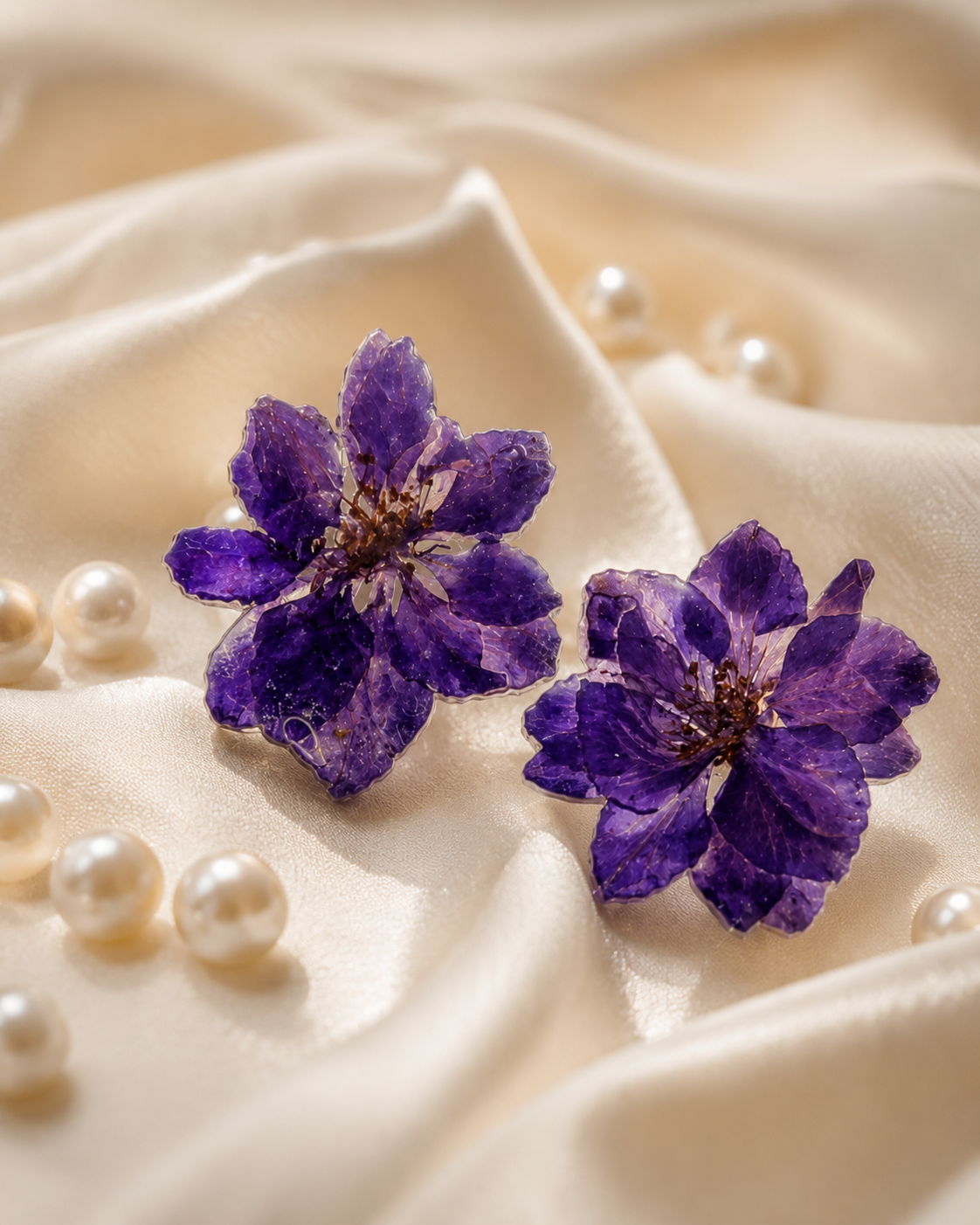 Purple Larkspur Real Flower Handcrafted Resin Earrings