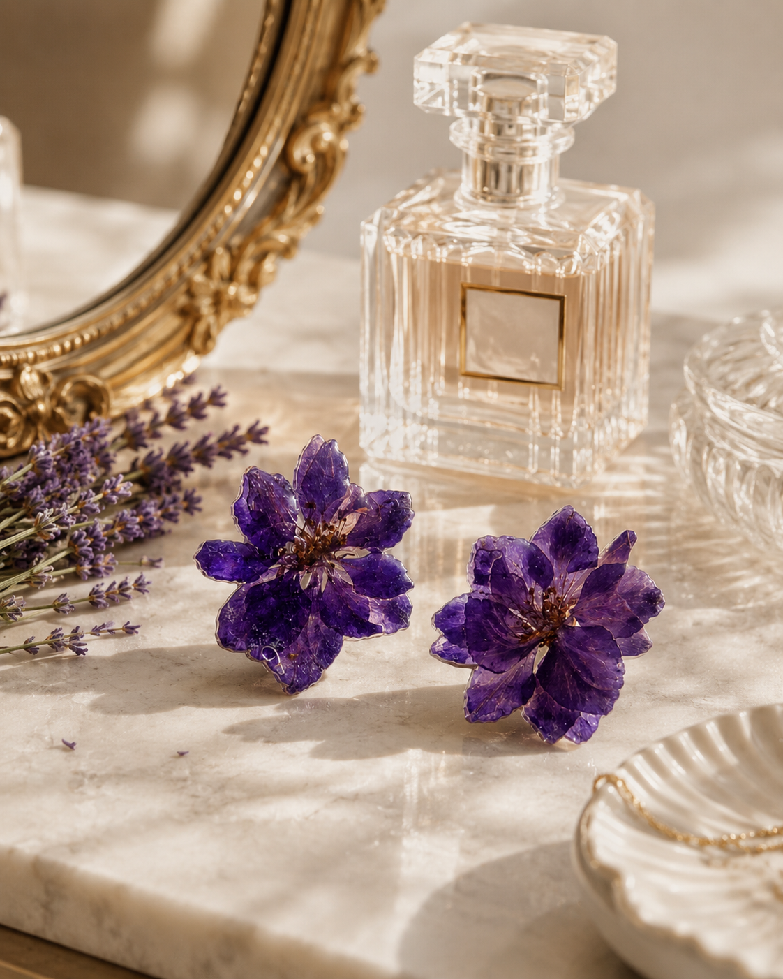 Purple Larkspur Real Flower Handcrafted Resin Earrings