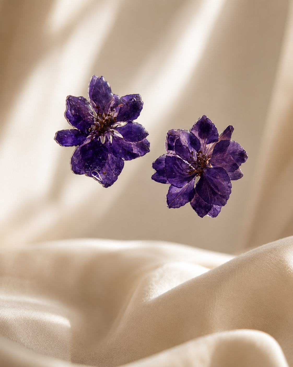 Purple Larkspur Real Flower Handcrafted Resin Earrings