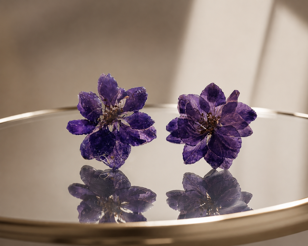 Purple Larkspur Real Flower Handcrafted Resin Earrings