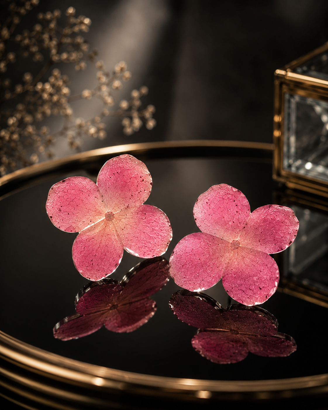 Pink Hydrangea Real Flower Handcrafted Resin Earrings