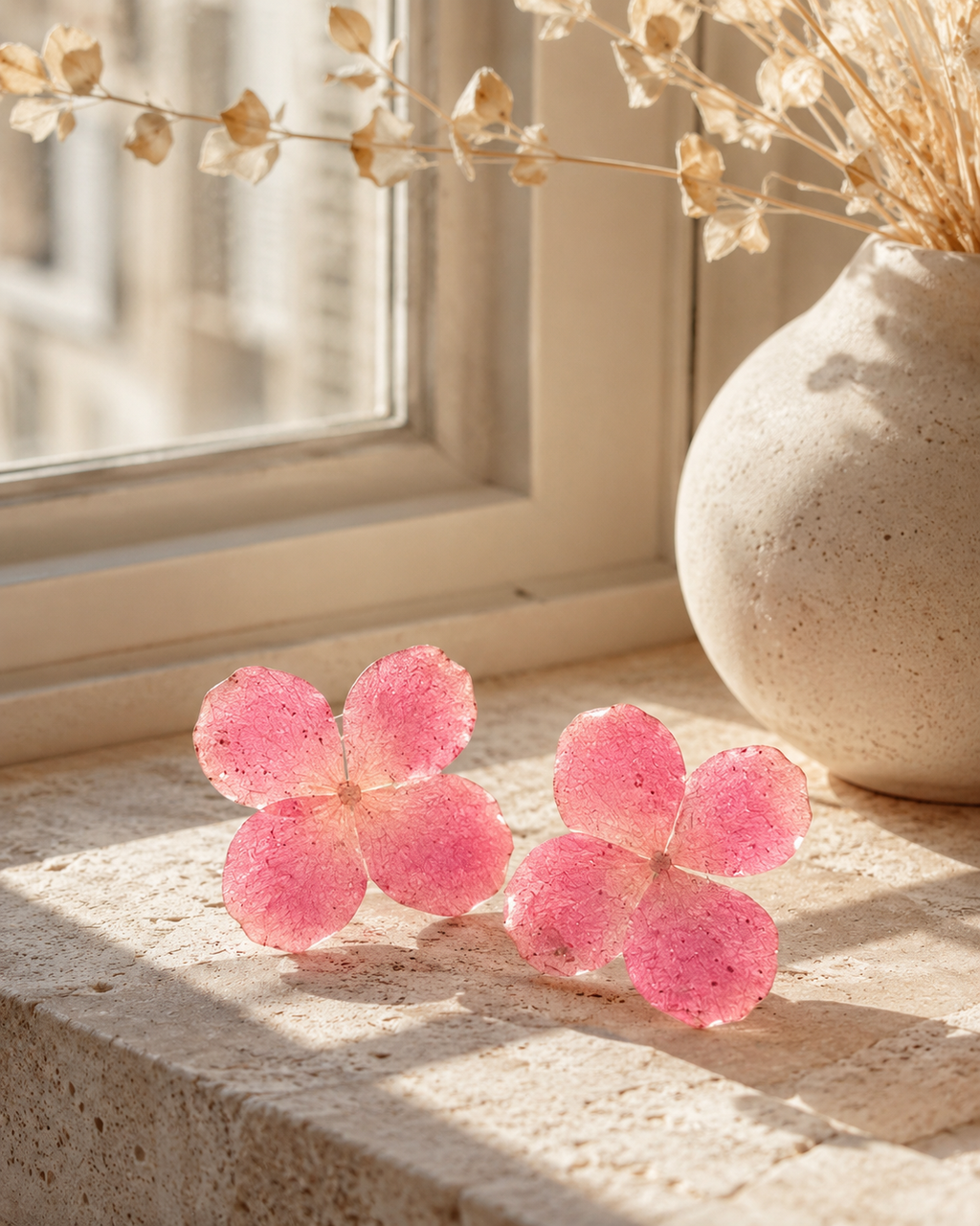 Pink Hydrangea Real Flower Handcrafted Resin Earrings