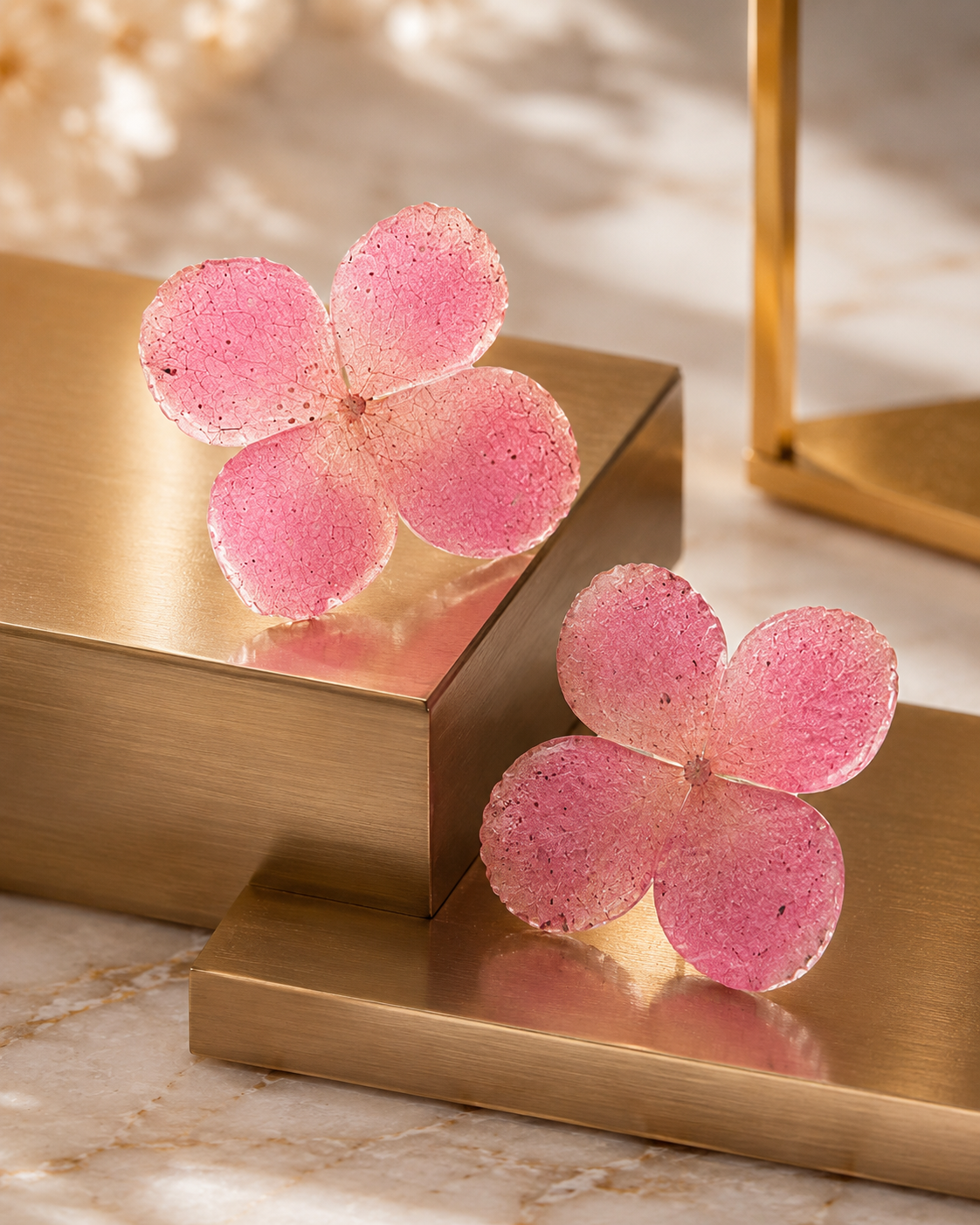 Pink Hydrangea Real Flower Handcrafted Resin Earrings