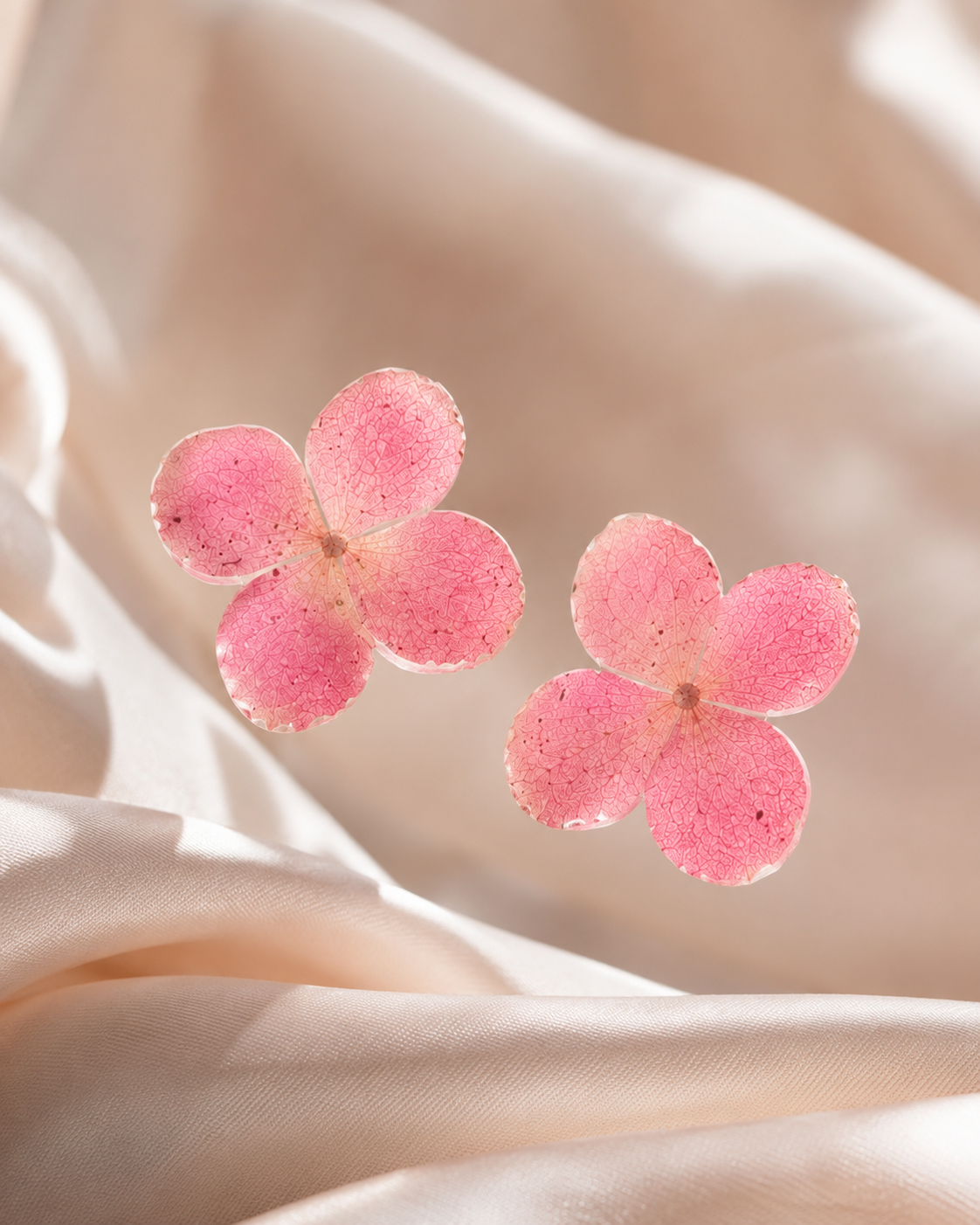 Pink Hydrangea Real Flower Handcrafted Resin Earrings