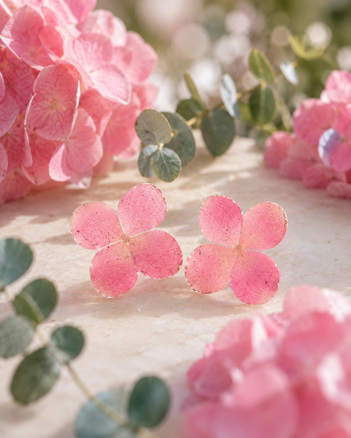 Pink Hydrangea Real Flower Handcrafted Resin Earrings