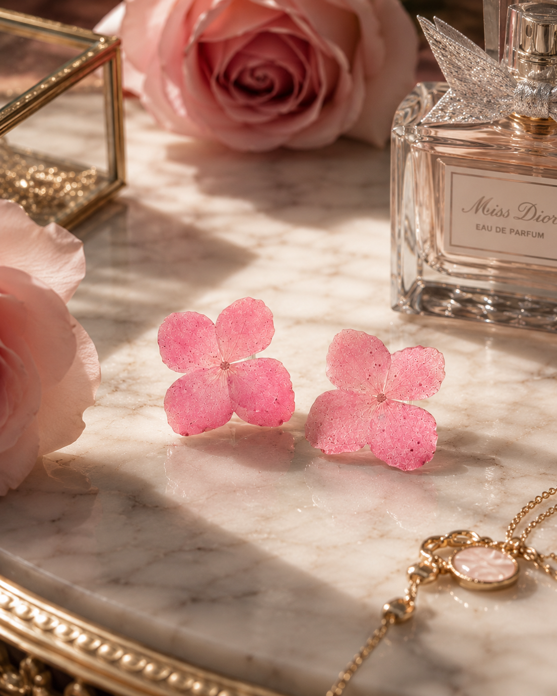 Pink Hydrangea Real Flower Handcrafted Resin Earrings