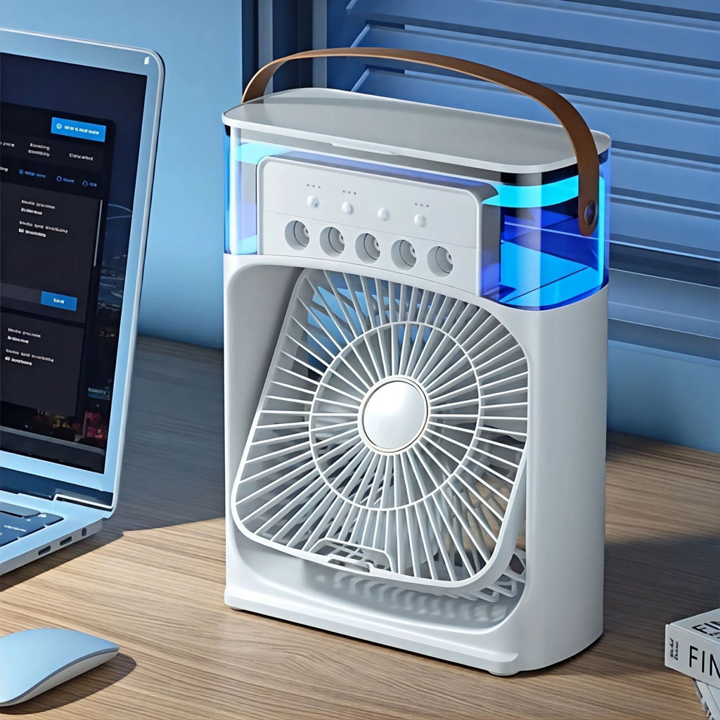 Portable Air Cooler Fan with Water Tank & USB Power - Mini Personal Evaporative Cooler with 3 Speeds, Mist Humidifier, LED Light, Quiet Cooling for Home, Office, Bedroom