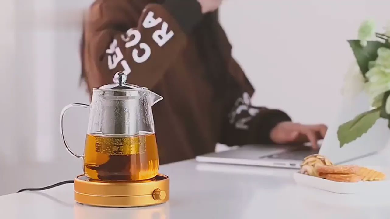 Round Glass Tea Pot with Heat Resistant Stainless Steel Infuser Perfect for Tea and Coffee Maker